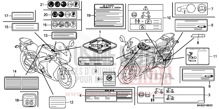 ETIQUETTE DE PRECAUTIONS de CBR1000RR SP SP1 SP2 ROSS WHITE (NH196K) 2015